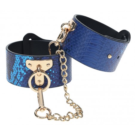 Menottes De Chevilles Florence Bleu Irisé - Fermeture Boucle - Mousquetons Et Chaines En Métal Doré - De 22,5 A 28,5 cm - Ouch