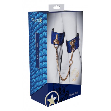 Menottes De Chevilles Florence Bleu Irisé - Fermeture Boucle - Mousquetons Et Chaines En Métal Doré - De 22,5 A 28,5 cm - Ouch