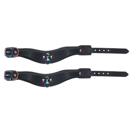 Menottes De Poignets Venise Noir - Fermeture A Boucle - Mousquetons Et Chaines En Métal Irisé - De 17 A 23 cm - Ouch