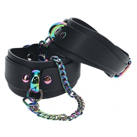 Menottes De Chevilles Venise Noir - Fermeture A Boucle - Mousquetons Et Chaines En Métal Irisé - De 21 A 30 cm - Ouch