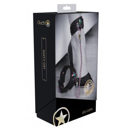 Menottes De Chevilles Venise Noir - Fermeture A Boucle - Mousquetons Et Chaines En Métal Irisé - De 21 A 30 cm - Ouch