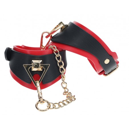 Menottes De Poignets Milan Noir Et Rouge - Fermeture A Boucle - Mousquetons Et Chaines En Métal Doré - De 18 A 23 cm - Ouch