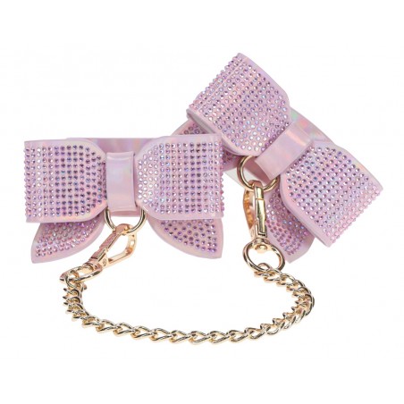 Menottes De Poignets Paris Rose - Noeud Papillon - Fermeture A Boucle - Mousquetons Et Chaines Dorés - De 17 A 24 cm - Ouch
