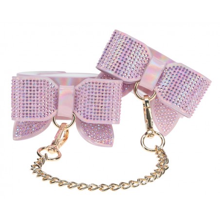 Menottes De Chevilles Paris Rose - Nœud Papillon - Fermeture A Boucle - Mousquetons Et Chaines Dorés - De 23 A 30 cm - Ouch