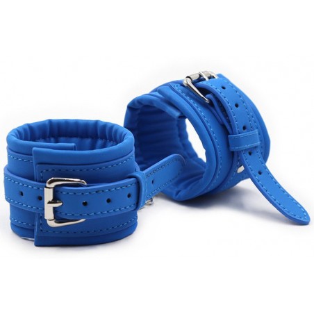 Menottes De Poignets Bleues - Simili Cuir Rembourré - Mousqueton Et Chaîne Métal - Ø 25 cm / 4,5 cm - Fukr