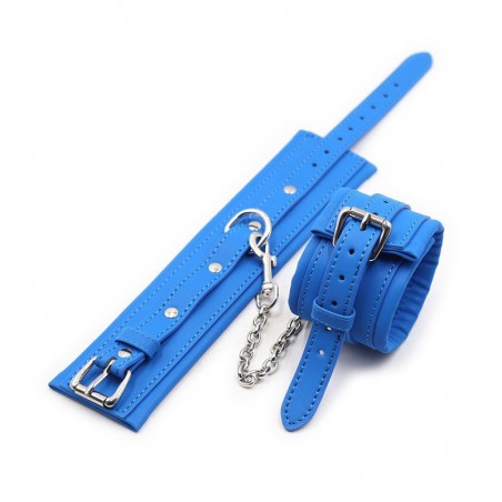 Menottes De Poignets Bleues - Simili Cuir Rembourré - Mousqueton Et Chaîne Métal - Ø 25 cm / 4,5 cm - Fukr