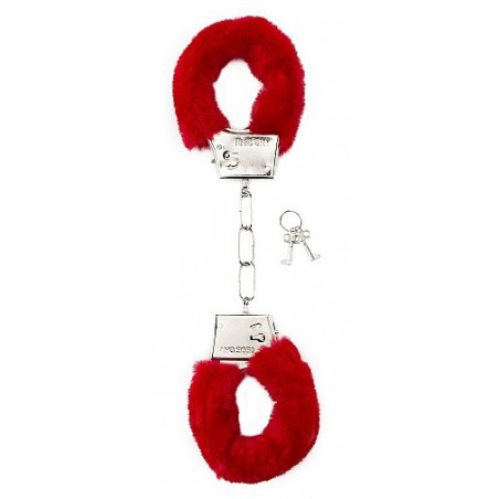 Menottes Furry Avec Fourrure Rouge Pour Poignets - Métal Argenté - 2 Jeux De Clés - Shot Toys