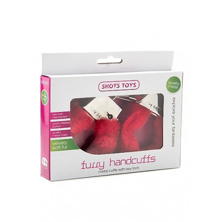 Menottes Furry Avec Fourrure Rouge Pour Poignets - Métal Argenté - 2 Jeux De Clés - Shot Toys