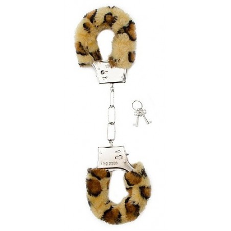 Menottes Furry Avec Fourrure Léopard Pour Poignets - Métal Argenté - 2 Jeux De Clés - Shot Toys