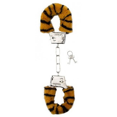 Menottes Furry Avec Fourrure Tigre Pour Poignets - Métal Argenté - 2 Jeux De Clés - Shot Toys