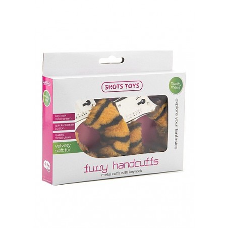 Menottes Furry Avec Fourrure Tigre Pour Poignets - Métal Argenté - 2 Jeux De Clés - Shot Toys
