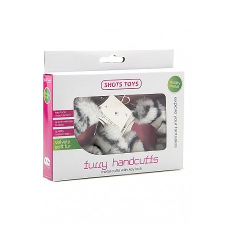 Menottes Furry Avec Fourrure Zèbre Pour Poignets - Métal Argenté - 2 Jeux De Clés - Shot Toys