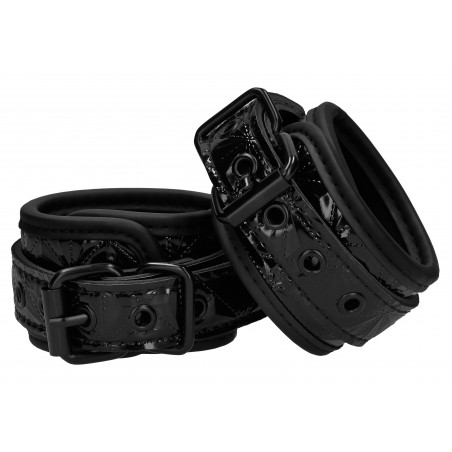 Menottes Poignets Luxury Noir Brillant - Motif Etoilé - Mousqueton Et Chaîne Métal - Ø 28 cm / 5 cm - Ouch