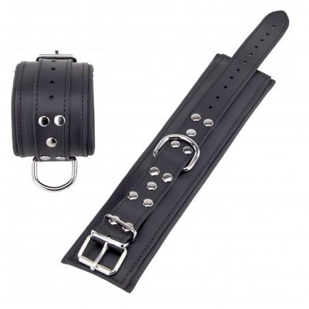 Menottes Pour Chevilles - Cuir Rembourré Noir - Mousqueton Amovible Métal - Ø 21 A 37 cm / 6,5 cm - The Red