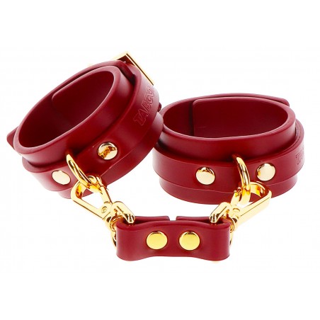 Menottes Poignets Wrist Rouge - Attache Centrale Avec Mousqueton - Métal Doré - Ø De 20 A 25 - Taboom