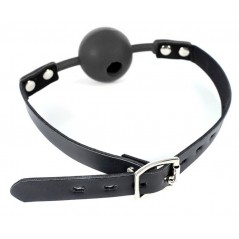 Bâillon Boule Percée Enjoy Gag Noir - En Silicone - Sangle Ajustable - Ø 4,9 cm - BDS Master