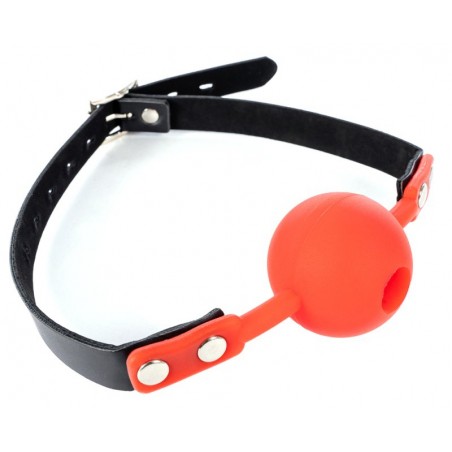 Bâillon Boule Percée Enjoy Gag - En Silicone Rouge - Sangle Ajustable Noire - Ø 4,9 cm - BDS Master