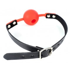 Bâillon Boule Percée Enjoy Gag - En Silicone Rouge - Sangle Ajustable Noire - Ø 4,9 cm - BDS Master