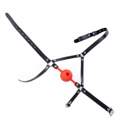 Bâillon Muselière Enjoy Wax - Boule Percée Rouge Ø 4,9 Cm - Harnais A Sangles Réglables Noir - BDS Master