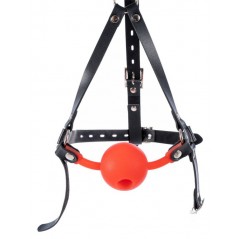 Bâillon Muselière Enjoy Wax - Boule Percée Rouge Ø 4,9 Cm - Harnais A Sangles Réglables Noir - BDS Master