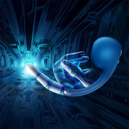 Rabbit - Pro+ Wave 4 Bleu - Air Pulsé Et Ondes En Spirale - Connecté - Rechargeable - Waterproof - 15 cm / Ø 3,5 cm - Satisfyer