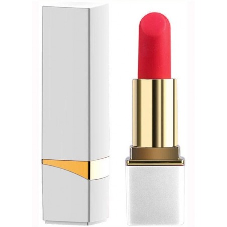 Stimulateur Clitoridien Lipstick Rock Blanc Et Doré - Forme De Rouge A Lèvres - USB - Etanche - 9,2 cm / Ø 2,3 cm - Generique