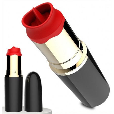 Stimulateur Clitoridien A Langue Lipstick Rouge Et Doré - Forme De Rouge A Lèvres - USB - Etanche - 8 cm / Ø 2,5 cm - Generique