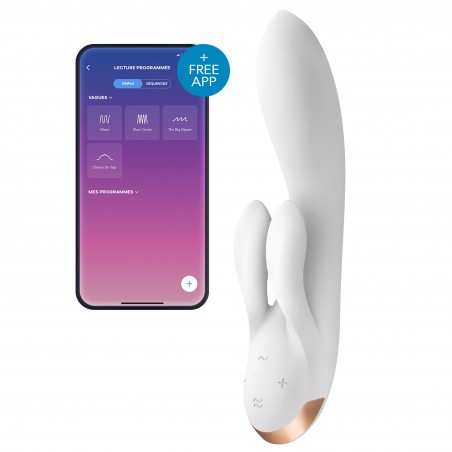 Rabbit Connecté - Double Flex Blanc - Flexible - Rechargeable - Waterproof - 20 cm / Ø 3,5 cm - Satisfyer