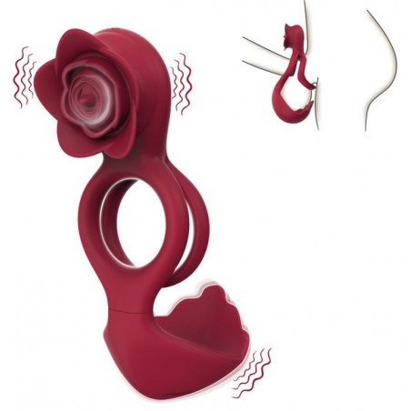 Ballstrecher Rosevibs Rouge - Sac A Bouses - Rose Clitoridienne Vibrante - Etanche - USB - 12 cm / Ø 3,3 Et 4 cm - MyPlayToys