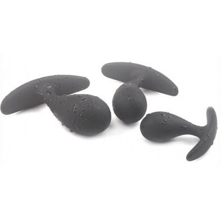 Coffret Anal - 3 Plugs Incurvés - Silicone Noir - Waterproof - Tailles : De 7 A 11 cm / Ø De 2,2 A 3,5 cm - Fukr