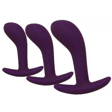 Coffret Anal - 3 Plugs Incurvés - Silicone Pourpre - Waterproof - Tailles : De 7 A 11 cm / Ø De 2,2 A 3,5 cm - Fukr