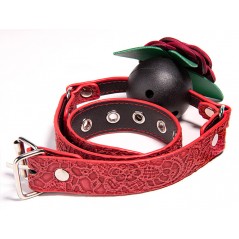 Bâillon Boule Percée Opening Rose En Tissu Rouge - Sangle Ajustable Noir Et Rouge - Ø 4,7 cm - SM Fantasy
