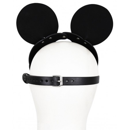 Masque Souris Noir - Avec Oreilles De Souris Et Partie des Yeux Amovibles - Rivets En Métal - Simili Cuir Extensible - Kiotos