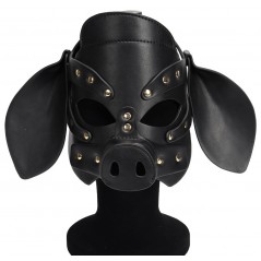 Masque Pig Grox Noir - Forme De Cochon Avec Oreilles Et Groin - Rivets En Métal - Simili Cuir - Kinky Puppy