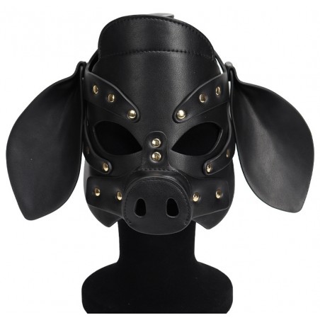 Masque Pig Grox Noir - Forme De Cochon Avec Oreilles Et Groin - Rivets En Métal - Simili Cuir - Kinky Puppy