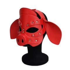 Masque Pig Grox Rouge - Forme De Cochon Avec Oreilles Et Groin - Rivets En Métal - Simili Cuir - Kinky Puppy