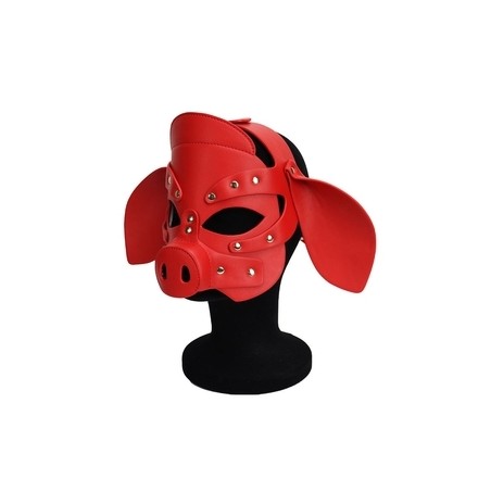 Masque Pig Grox Rouge - Forme De Cochon Avec Oreilles Et Groin - Rivets En Métal - Simili Cuir - Kinky Puppy