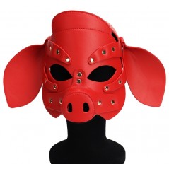 Masque Pig Grox Rouge - Forme De Cochon Avec Oreilles Et Groin - Rivets En Métal - Simili Cuir - Kinky Puppy