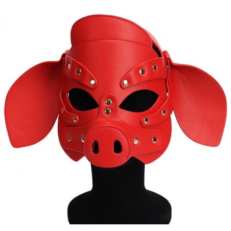 Masque Pig Grox Rouge - Forme De Cochon Avec Oreilles Et Groin - Rivets En Métal - Simili Cuir - Kinky Puppy