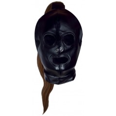 Cagoule Hood Tail Noir - Queue De Cheval Brune 55 cm - Cordons A L'Arrière - Bouche / Yeux Ouverts / 2 Trous Nasaux - TU - Ouch