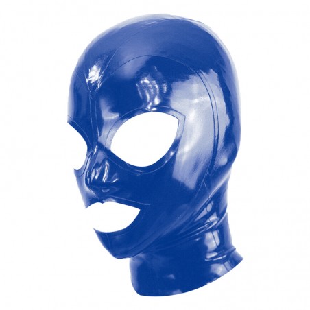 Cagoule Texie Latex Bleue - Bouche / Yeux / Nez Ouverts - Zip A L'Arrière - Tailles : XS - S - M - L - XL - XXL - BDSMaster