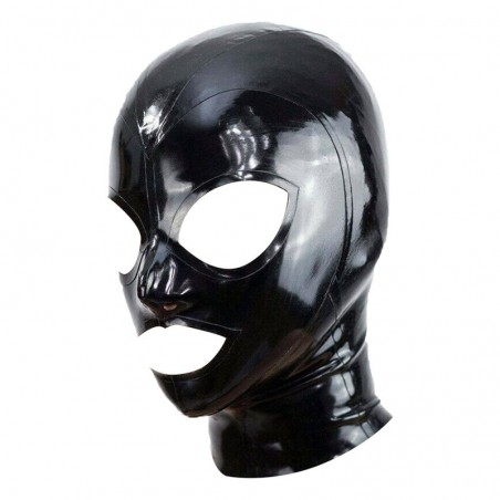 Cagoule Texie Latex Noire - Bouche / Yeux / Nez Ouverts - Zip A L'Arrière - Tailles : XS - S - M - L - XL - XXL - BDSMaster