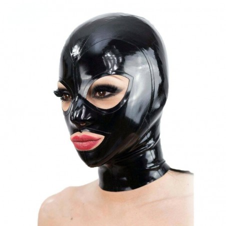 Cagoule Texie Latex Noire - Bouche / Yeux / Nez Ouverts - Zip A L'Arrière - Tailles : XS - S - M - L - XL - XXL - BDSMaster