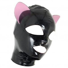 Masque Latex Cat Fetish Noir Et Oreilles Roses - Bouche/Yeux/Nez Ouverts - Zip Derrière - XS - S - M - L - XL - XXL - LateXcite