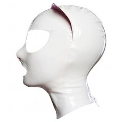 Masque Latex Cat Fetish Blanc Et Oreilles Roses - Bouche/Yeux/Nez Ouverts - Zip Derrière - XS - S - M - L - XL - XXL - LateXcite
