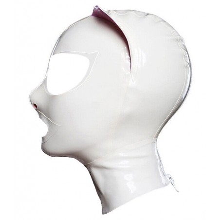 Masque Latex Cat Fetish Blanc Et Oreilles Roses - Bouche/Yeux/Nez Ouverts - Zip Derrière - XS - S - M - L - XL - XXL - LateXcite