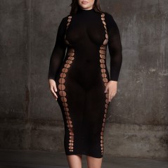 Robe Longue Grande Taille Carme Noir - Col Roulé - Manches Longues - Croisés Côtés Et Dos - Tailles : Du XL Au 4 XL - Le Desir