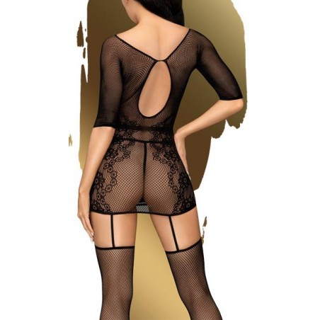 Robe Porte Jarretelle High Stakes - Résille Dentelle Noire - Manches - Ouvertures Entre Les seins Et Dos - S/L - XL - Penthouse