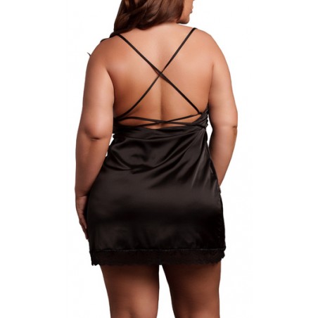 Nuisette Grande Taille Krystal - Fendue Sur 1 Côté - Décolleté Drapé - Dentelle Sur Le Bas - Ceinture - Du XL Au 4 XL - Le Desir