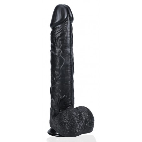 Gode Réaliste XXXXL De Luxe - Noir - Avec Testicules Rondes - Ventouse / Harnais - 31 cm / Ø 7,5 cm - Real Rock